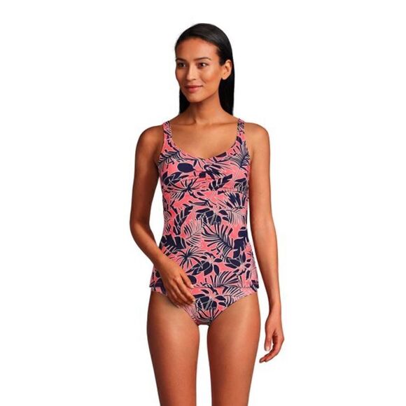Land’s End REVERSIBLE Soft cup Tankini top Wood Lily Navy Palm print Various - Picture 2 of 4